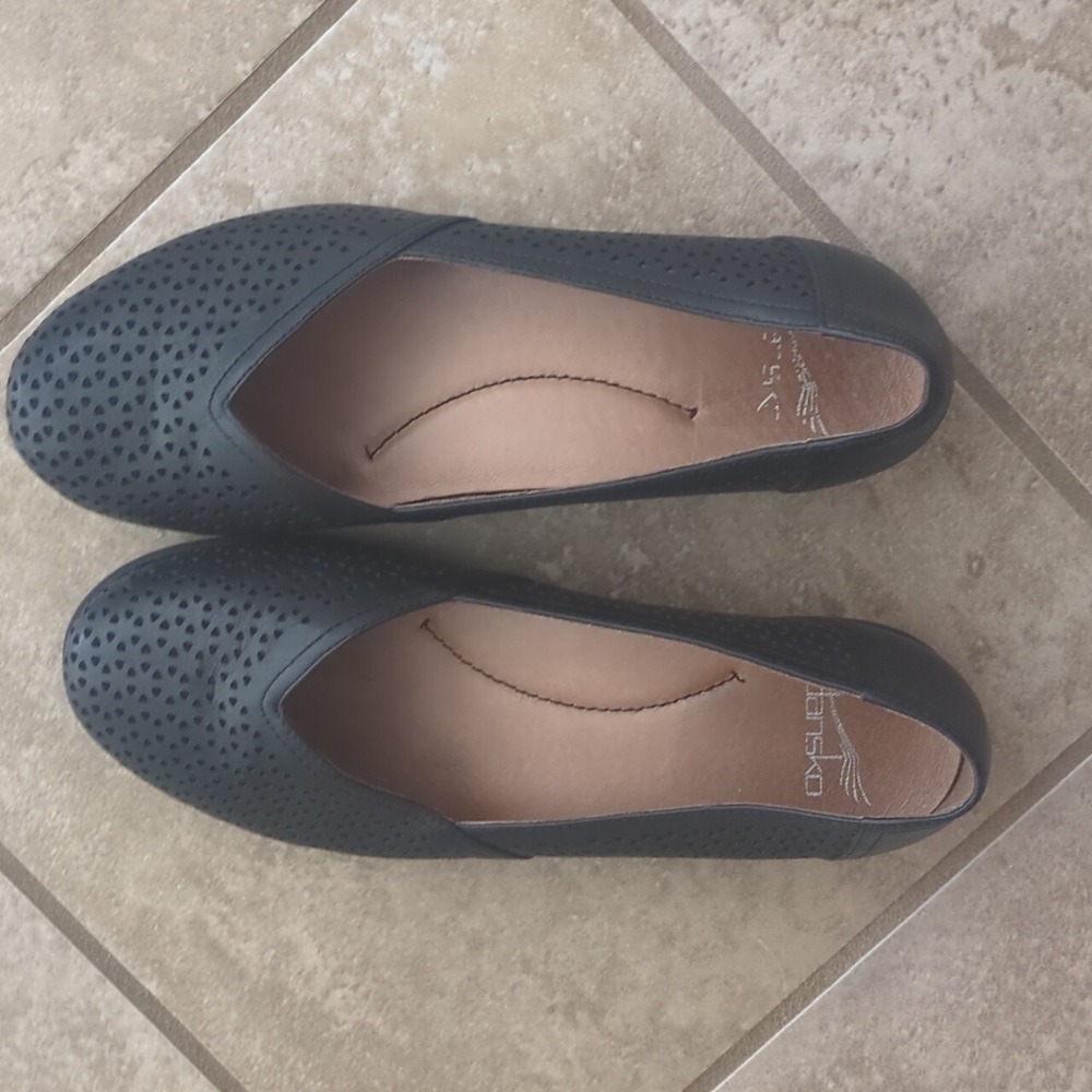 Dansko Black Perforated Leather Flats